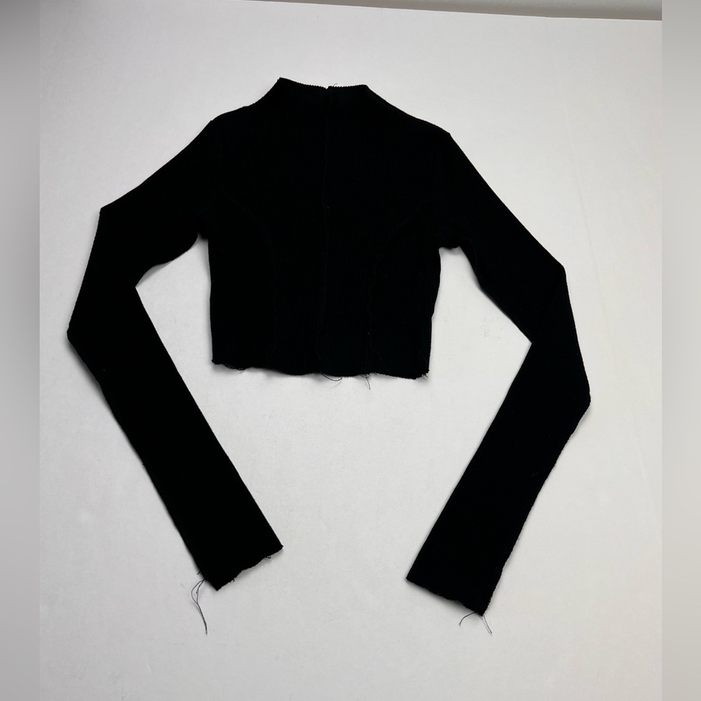 Naked Wardrobe Womens Size XS Black Mock Neck Ribbed Long Sleeve Cropped Shirt